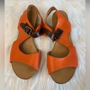 Bueno Casual Orange and Brown Sandals with Adjustable Ankle Strap Leather